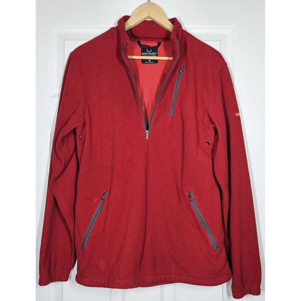 ScotteVest 1/4 Zip Microfleece Pullover Mens S Red Travel Outdoor TEC Vented